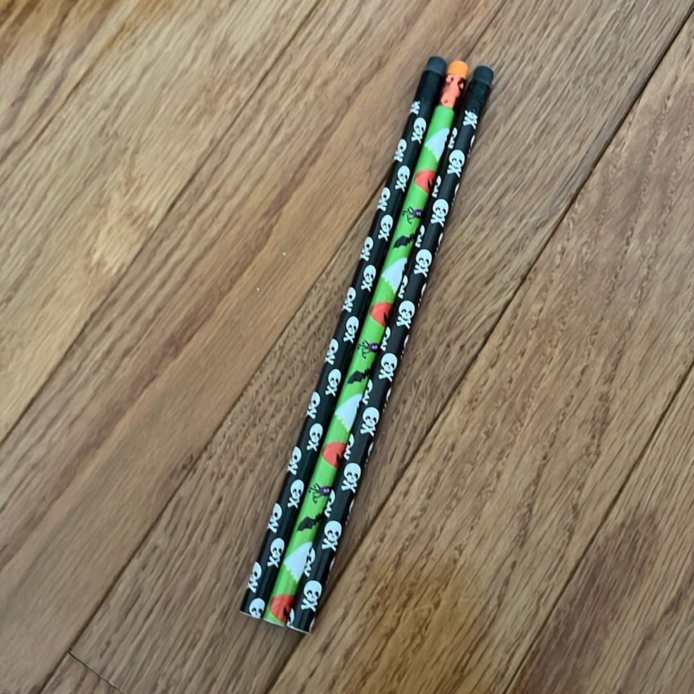 Set of Three (3) New Vintage Halloween Pencils Skull Ghost Pumpkin